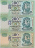 1998-2007. 200Ft (6x) közte egy közeli sorszámú pár T:II,II-