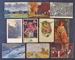 Kb. 200 db régi vegyes képeslap: üdvözlőlapok, művészlapok, néhány fotó, stb. / Cca. 200 pre-1945 mixed postcards: greeting cards, art postcards, few photos, etc.