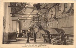 1915 Budapest, Roessemann és Kühnemann gépgyár reklámlapja, szénvételezés egy kazánházban. belső / Hungarian machine factory advertisement