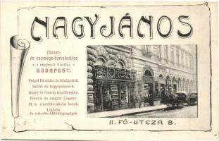 1908 Budapest I. Nagy János fűszer és csemege kereskedése. Fő utca 8. Szecessziós reklámlap / Art Nouveau advertisement card