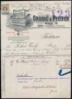 1910 Grubić & Pfeifer Wien díszes fejléces számla, okmánybélyeggel