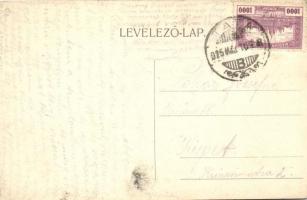 1925 Bánhida, Fő utca, Krakovszky vegyeskereskedése a Turul-hoz, lovas szekér  (EK)