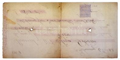 Nagy-Britannia 1882. Váltó 5Ł és 8sh értékben, bélyeggel, lyukasztással érvénytelenítve T:III / 
Gr...