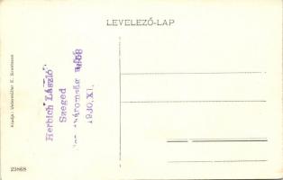 Szentes, Szentesvidéki takarékpénztár, utcakép Strasser és König gabonakereskedő cég irodájával, üzl...