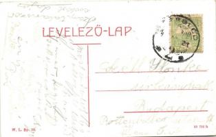 Cegléd, Takarékpénztár, utcakép, Révész Manó, Kutasy József, Sebők B. és Róna János üzlete. W.L. Bp....