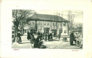 1910 Gyula, Erkel tér és szobor, piaci árusok, Reinhart J. üzlete. W.L. Bp. 6533. (EK)