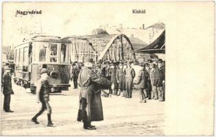 1909 Nagyvárad, Oradea; Kis híd, villamos / bridge with tram