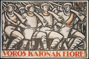 Uitz Béla Vörös katonák előre! plakátjának modern ofszet reprintje, 19,5x29 cm