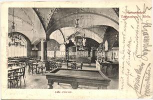 1906 Nagyszeben, Hermannstadt, Sibiu; Unicum Kávéház biliárd asztalokkal. Jos. Drotleff / cafe interior, billiard room with pool tables (EK)