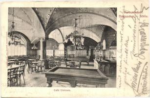 1906 Nagyszeben, Hermannstadt, Sibiu; Unicum Kávéház biliárd asztalokkal. Jos. Drotleff / cafe inter...