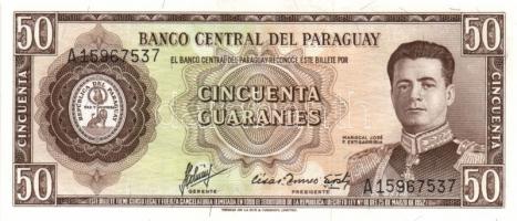 Paraguay 1952. 1G T:I + 1952(1963-). 1G, 5G "fekete", 10G, 50G, 100G "narancssárga&qu...
