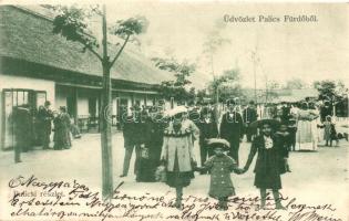 1904 Palicsfürdő, Palic, Palitsch; mozgalmas utcakép bazárral / lively street view with bazaar shop