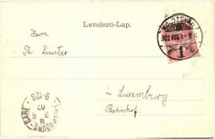 1902 Kolozsvár, Cluj; Fő téri templom, Vashíd körüli paloták, gyógyszertár. Szecessziós litho keret....