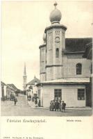Érsekújvár, Nové Zámky; Iskola utca és zsinagóga. Conlegner J. és fia / street view with synagogue