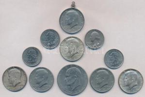 Amerikai Egyesült Államok 1964-2000. 25c-1$ (11xklf) érme közte 1964. 1/2$ Ag, 1967. 1/2$ Ag és 1968. 1/2$ Ag T:2 USA 1964-2000. 25 Cents - 1 Dollar (11xdiff) coins, with 1964. 1/2 Dollar Ag, 1967. 1/2 Dollar Ag and 1968. 1/2 Dollar Ag C:XF