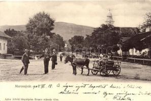 1903 Marosújvár, Ocna Mures; utcakép templommal és lovaskocsival. Adler Alfréd fényképész / street view with church and horse cart (EK)