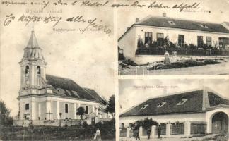 1909 Nagyúny, Unin, Unín; Nagytemplom, plébánia, községháza / Velki Kostol, Fara, Obecny dom / church, rectory, town hall (EK)