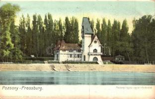 Pozsony, Pressbrug, Bratislava; Pozsonyi hajós egylet klubháza / Ruderklub. Heliocolorkarte von Ottmar Zieher / rowing club, sport (kopott sarkak / worn corners)