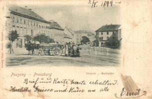 1899 Pozsony, Pressburg, Bratislava; Vásár tér, piac, üzletek. Schmidt Edgar kiadása / market place, vendors, shops (Rb)