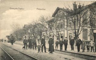 Trencsénteplic, Trencianske Teplice; vasútállomás gőzmozdonnyal / Bahnhof / railway station with locomotive