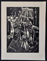 Dallos Hanna (1907-1944): Ima, fametszet, papír, jelzett a dúcon, 37×28 cm