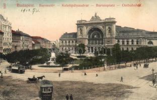 Budapest VII. Baross tér, Keleti pályaudvar, Baross szobor, villamos. Taussig A. 9243.