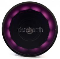 cca 1910 Moser Karlsbad fújt ametisztszínű váza, palástján savmaratott és políraranyozott mitológiai...