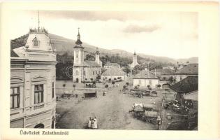 Zalatna, Zlatna; tér, templomok. Folberth Vilmos kiadása / square, churches