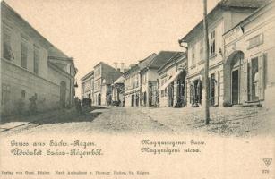 Szászrégen, Reghin; Magyarrégeni utca, Hirschler Mór üzlete. Gust. Rösler kiadása / Magyarregener Gasse / street view with shops