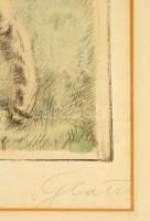 Glatz Oszkár (1862-1958): Lányok báránnyal, színes rézkarc, papír, jelzett, paszpartuban, üvegezett ...