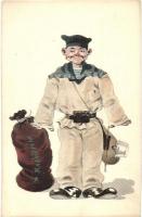 K.u.K. Kriegsmarine mariner, humour. G. Costalunga 16200. Pola 1909. unsigned Ed. Dworak