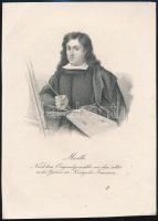 Murillo után: Bartolomé Esteban Murillo portréja, litográfia, papír, jelzett, feliratozva, 27×19,5 cm