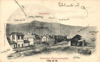 1902 Petrozsény, Petrosani; Vasútállomás, fűtőház főnökség, szénbánya, Osztály mérnökség. Joánovits és Sternád kiadása / Bahnhof / railway station