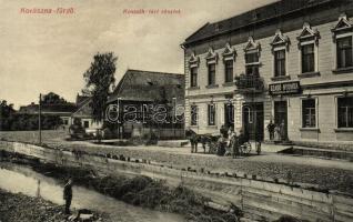 Kovászna-fürdő, Baile Covasna; Kossuth tér, Szabó-Nyomda papírkereskedés és könyvkötészet üzlete és saját kiadása / square with book printing shop