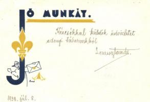 Jó munkát! Cserkész üdvözlőlap / Hungarian scout greeting art postcard s: Bozó (EK)