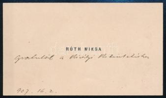 1907 Róth Miksa (1865-1944) névjegykártyája saját kézzel írt gratuláló soraival