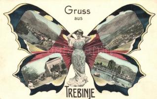 1909 Trebinje, gruss aus / Butterfly lady montage postcard (Rb)