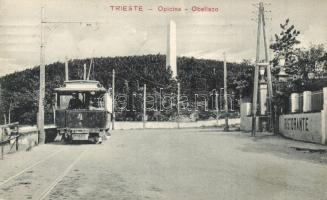 Trieste, Trieszt; Opicina, Ristorante / Obelisco / Obelisk, tram with restaurant