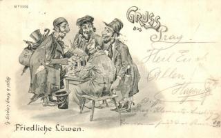 1899 Grüss aus Friedliche Löwen. Regel & Krug No. 3006. / Jewish vendors, Anti-Semitic humour. Judaica