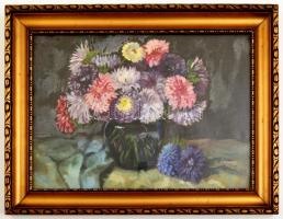 Hollósy jelzéssel: Virágcsendélet, olaj, vászon, üvegezett fa keretben, 24,5×34 cm