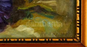 Hollósy jelzéssel: Virágcsendélet, olaj, vászon, üvegezett fa keretben, 24,5×34 cm