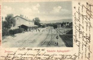 1900 Gyöngyös, Indóház, vasútállomás. Bendl Károly kiadása / Bahnhof / railway station (EK)