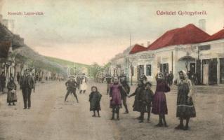 1908 Gyöngyös, Kossuth Lajos utca, sörcsarnok és vendéglő. Feiner Dávid kiadása (EK)
