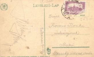 Debrecen, Piac utca, villamos és hirdetőoszlop Lantos csipkeáruházának reklámjával, Debreczen szállo...