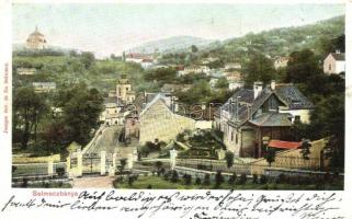 1902 Selmecbánya, Schemnitz, Banska Stiavnica; látkép háttérben a Leányvár. Joerges özv. és fia / panorama view with castle in the background (EK)