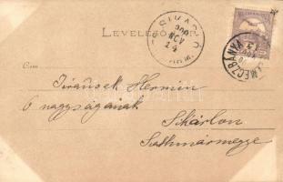 1900 Selmecbánya, Schemnitz, Banska Stiavnica; látkép a Leányvárral és Kálvária-heggyel / panorama v...