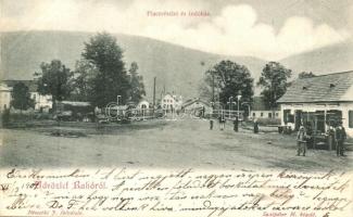 1904 Rahó, Rahau, Rakhiv (Máramaros); Piac és indóház, vasútállomás. Szálpéter M. kiadó és Németh J. felvétele / Marktplatz mit Bahnhof / market sqaure with railway station