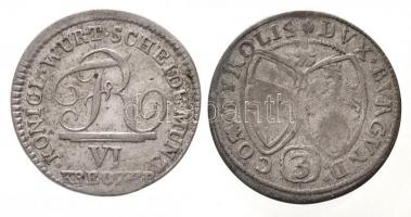 Ausztria 1646. 3kr Ag "Ferdinánd Károly" (1,4g) + Német Államok / Württemberg 1808. 6kr Ag...