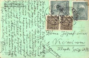 1937 Besztercebánya, Banská Bystrica; Masaryk tér, templomok, toronyóra, gyógyszertár, Takarékpénztá...