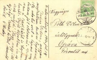 1913 Besztercebánya, Banská Bystrica; Fő utca, templomok, Stefko F. üzlete / main street with church...